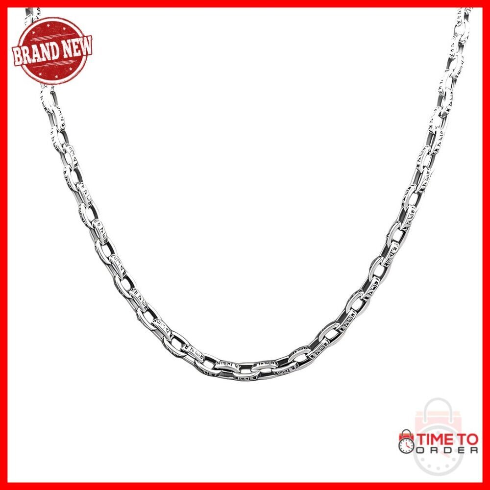 Sterling Silver Retro Chain Necklace for Men, 22 Inch Vintage Style